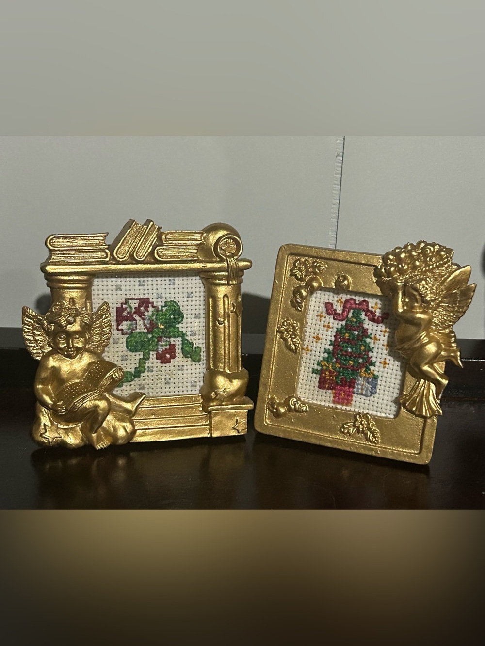 Vintage Bucilla Cherub Charmers Finished Cross Stitch Framed Picture - Set of 2